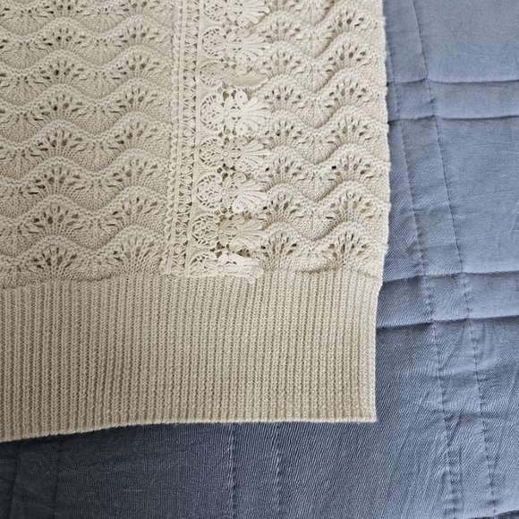 Kachel Anthropologie Shimmer Crochet  Sweater Tee Ivory Size M - Picture 7 of 11